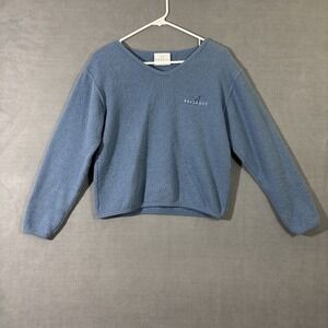 Bellagio Women's S Fleece Light Blue Logo Laz Vegas NV Casino V Neck Cozy Comfy